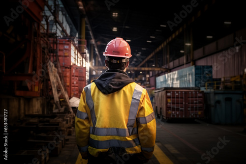 A worker doing surveillance on a port full of containers, logistics & industrial concept  © Rekalawa