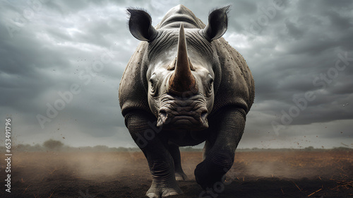 絶滅危惧種　クロサイ｜Black rhino Endangered species Generative AI photo