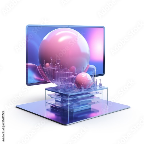 Illumination computer display monitor with colorful explosion white background, AI generated