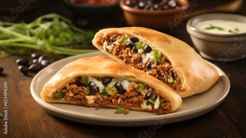 Experience a burst of exotic flavors in this innovative calzone, boasting a fusion of Mexican and Italian cuisines. Discover a zingy combination of tender diced chicken, black beans, sweet