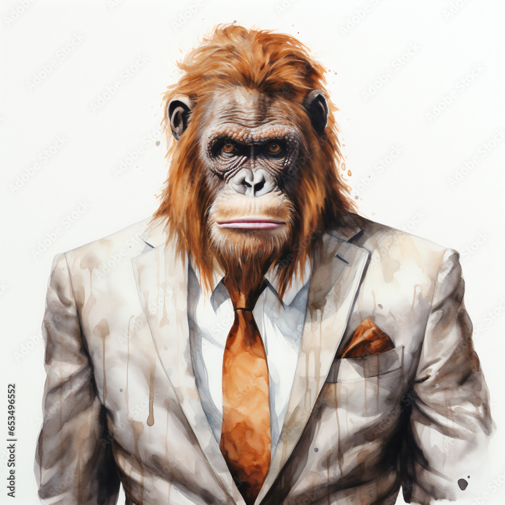 Orangutan wear a suit in the white background