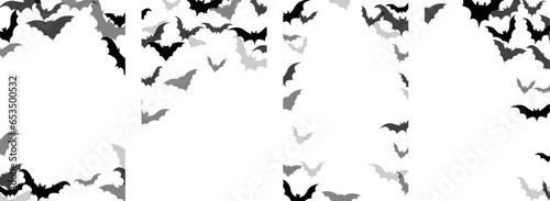 Halloween decoration banners, black bats flying over white background.