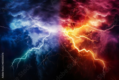 Powerful colored lightnings and the flash from the collision | Generative AI