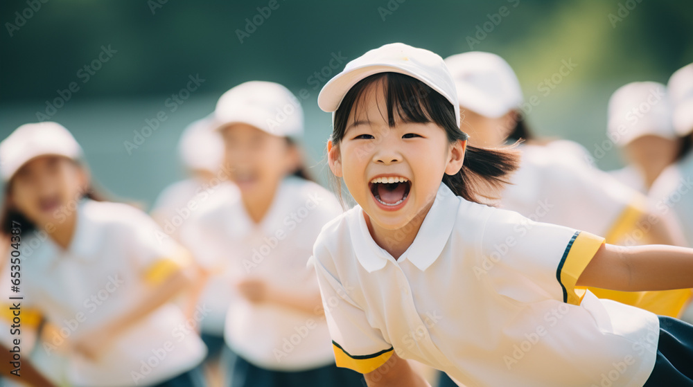 運動会で楽しそうに走ったり踊る子どもたち 運動会で楽しそうに走ったり踊る子どもたち
