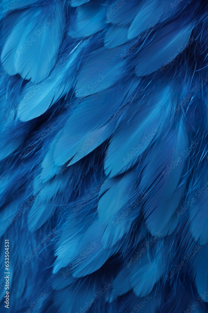 Fototapeta premium Macro of Blue Feathers Texture as Background. Swan Feather. Dark Blue Feather Vintage Backdrop | Generative AI