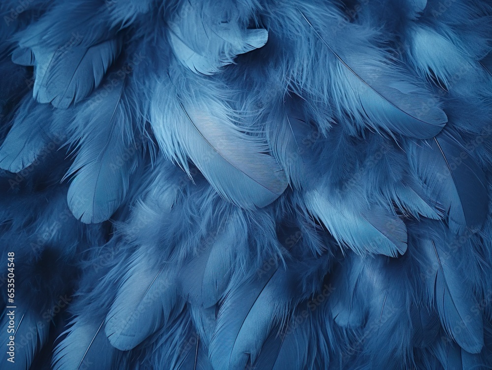 Obraz premium Macro of Blue Feathers Texture as Background. Swan Feather. Dark Blue Feather Vintage Backdrop | Generative AI