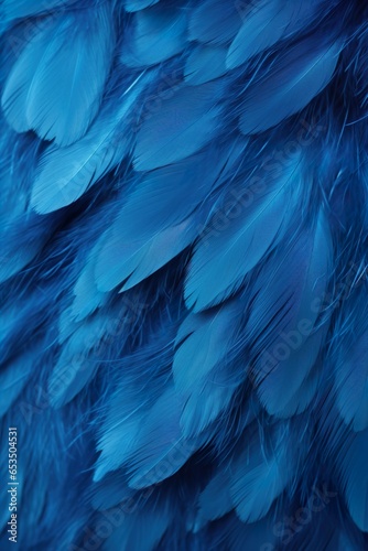 Macro of Blue Feathers Texture as Background. Swan Feather. Dark Blue Feather Vintage Backdrop   Generative AI © Kay