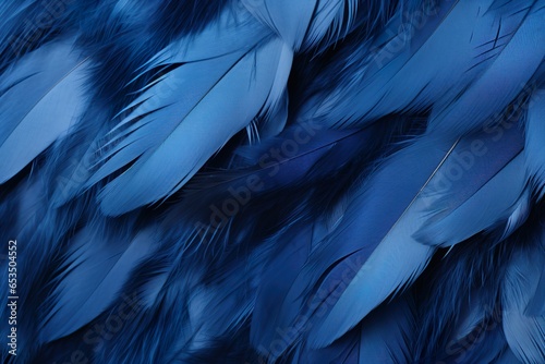 Macro of Blue Feathers Texture as Background. Swan Feather. Dark Blue Feather Vintage Backdrop | Generative AI