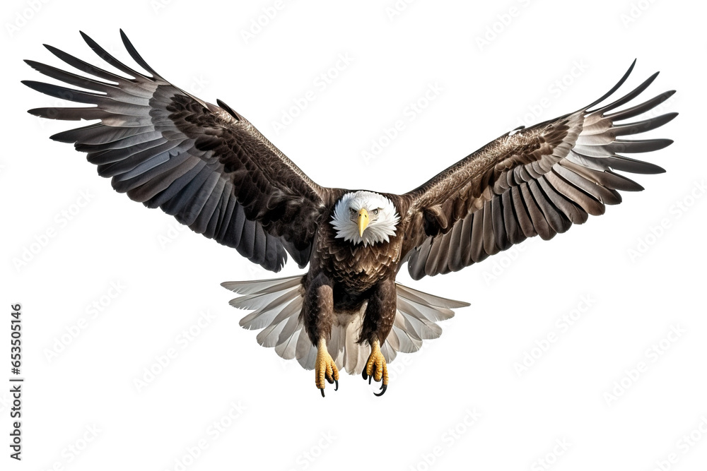 Obraz premium a beautiful American Eagle flying full body on a white background studio shot