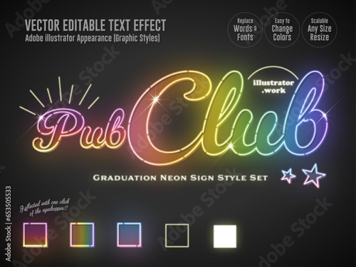 Fototapeta Editable Text Effect Title Logo Style / グラデーションに光るネオン看板風の文字スタイル - Gradation glow