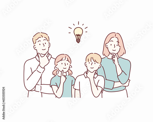 Illustration of family.Questions, solutions, knowledge, learning, children, education. Hand drawn style vector design illustrations.