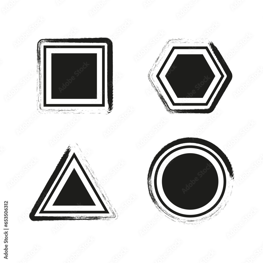 brush stroke icons. circle square. pentagon and hexagon. Vector illustration. EPS 10.