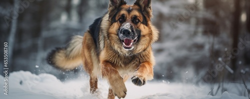 German shepherd dog running in snow © Georgina Burrows