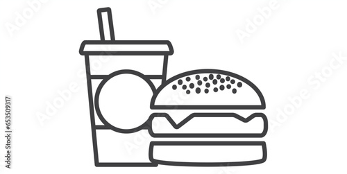 Fast Food Flat Icons Set. Street Food Vector illustration, Hamburger and soft drink cup, Fast food icon, flat design on white background, 