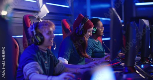 Young female Esports team getting ready to compete in a tournament at an esports venue