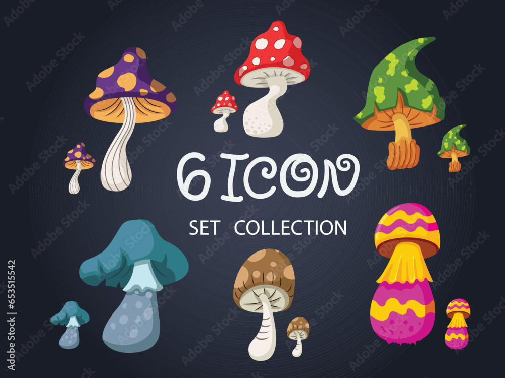 Halloween Icon Set Collection. Mushroom Cartoon Halloween Day Elements. Vector Illustration For Holiday.