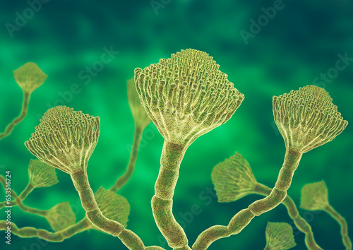 Microscopic view of a colony of Aspergillus fungi, which causes the lung infection aspergillosis, aspergilloma of the brain and lungs