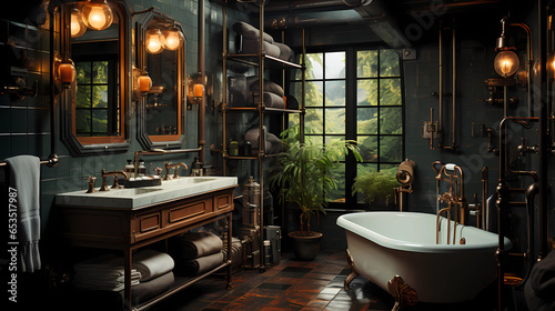 Industrial Bathroom with Exposed Plumbing