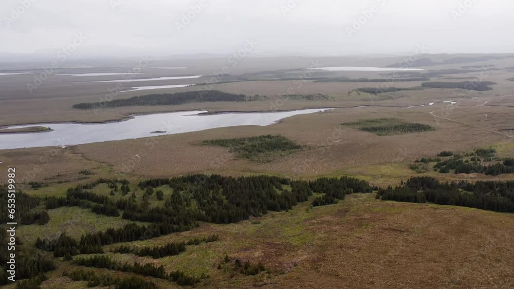 Drone shot of lochs and pine forests on the moorland of the Isle of Lewis. Drone shot of lochs and pine forests on the moorland of the Isle of Lewis.