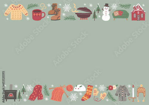 冬のアイテムイラストのかわいいフレーム