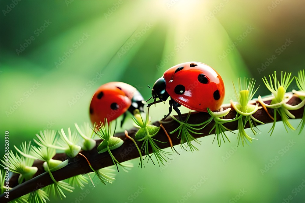 Obraz premium ladybug on green leaf