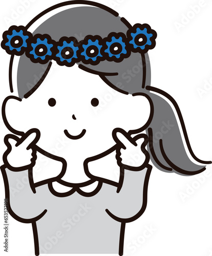 花の飾りを頭に付けた女の子のイラスト素材