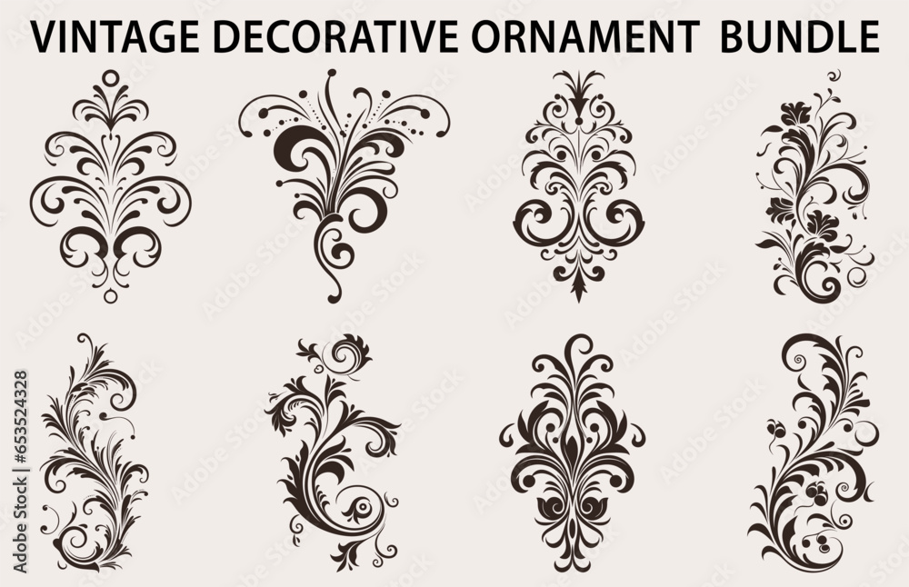 Vintage typographic design element vector bundle, Set of calligraphic vector decorative Ornament element