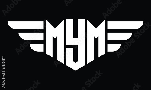 MYM three letter logo, creative wings shape logo design vector template. letter mark, word mark, monogram symbol on black & white.