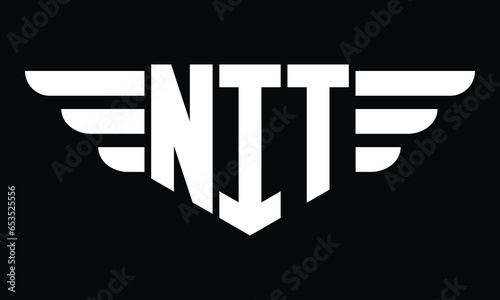 NIT three letter logo, creative wings shape logo design vector template. letter mark, word mark, monogram symbol on black & white.