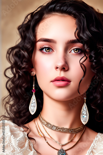 Young Beautiful Woman With Necklace AI Generated