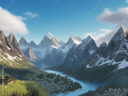 Mountain Scenery Alpine Landscapes Mountain Range Views Elevated Terrain  Rocky Peaks