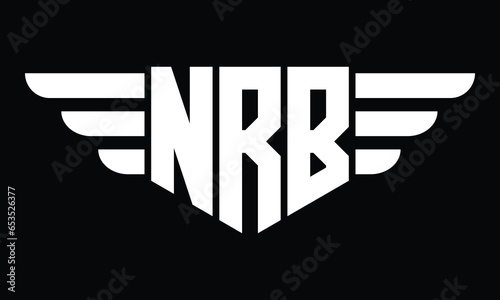 NRB three letter logo, creative wings shape logo design vector template. letter mark, word mark, monogram symbol on black & white. photo