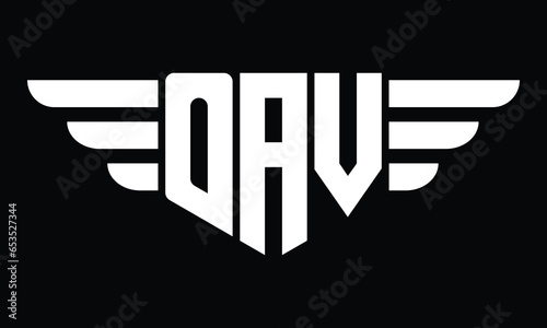OAV three letter logo, creative wings shape logo design vector template. letter mark, word mark, monogram symbol on black & white.