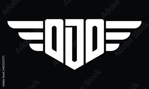 ODO three letter logo, creative wings shape logo design vector template. letter mark, word mark, monogram symbol on black & white. photo