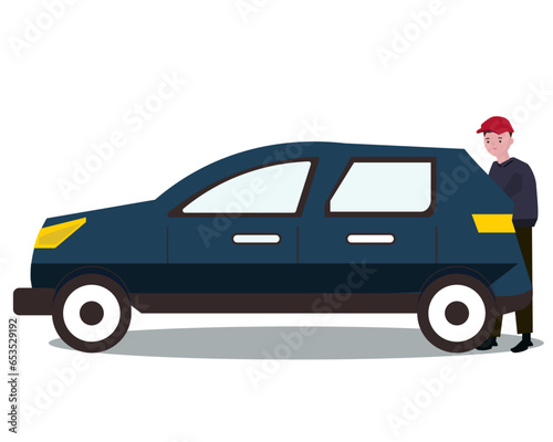 車の整備士。車の点検、整備、修理。ベクターイラスト