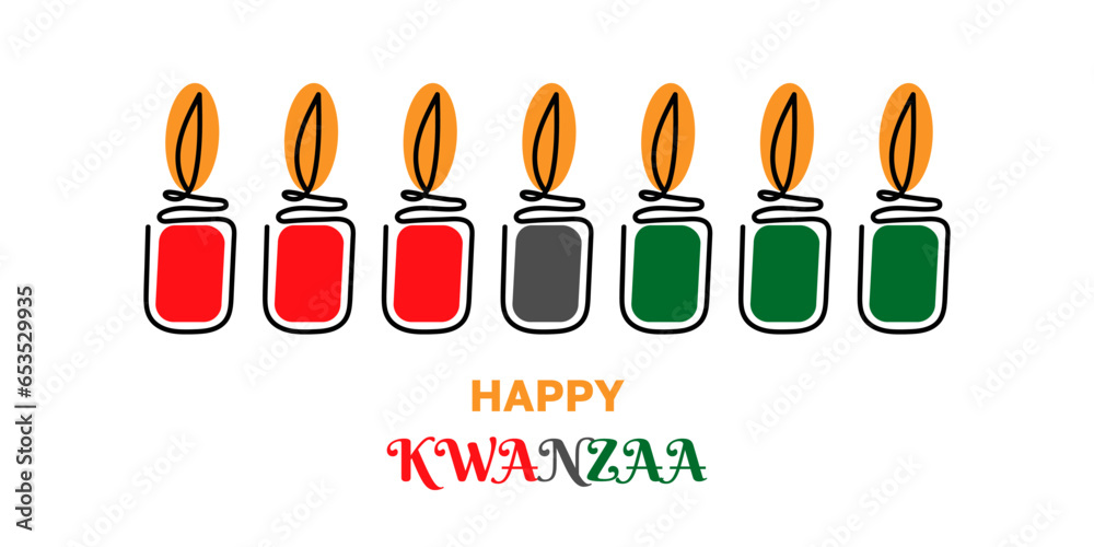 Happy Kwanzaa. Seven Mishumaa Sabaa candles in traditional African