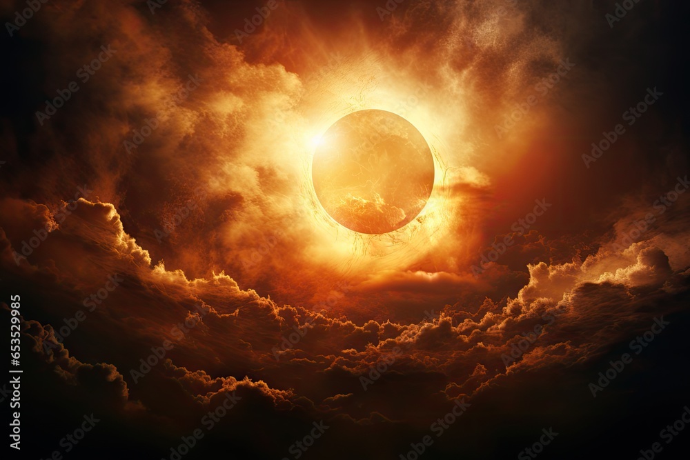 Solar eclipse or Lunar eclipse with the cloud on the sky background. - obrazy, fototapety, plakaty 