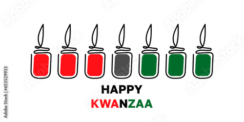 Happy Kwanzaa. African culture appreciation. One line art with Seven Mishumaa Sabaa candles. Celebrated annually from December 26 to January 1. Vector illustration. photo