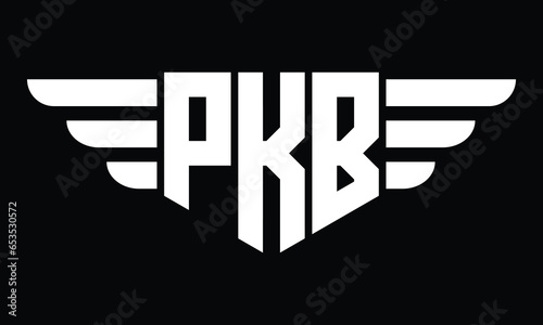 PKB three letter logo, creative wings shape logo design vector template. letter mark, word mark, monogram symbol on black & white.