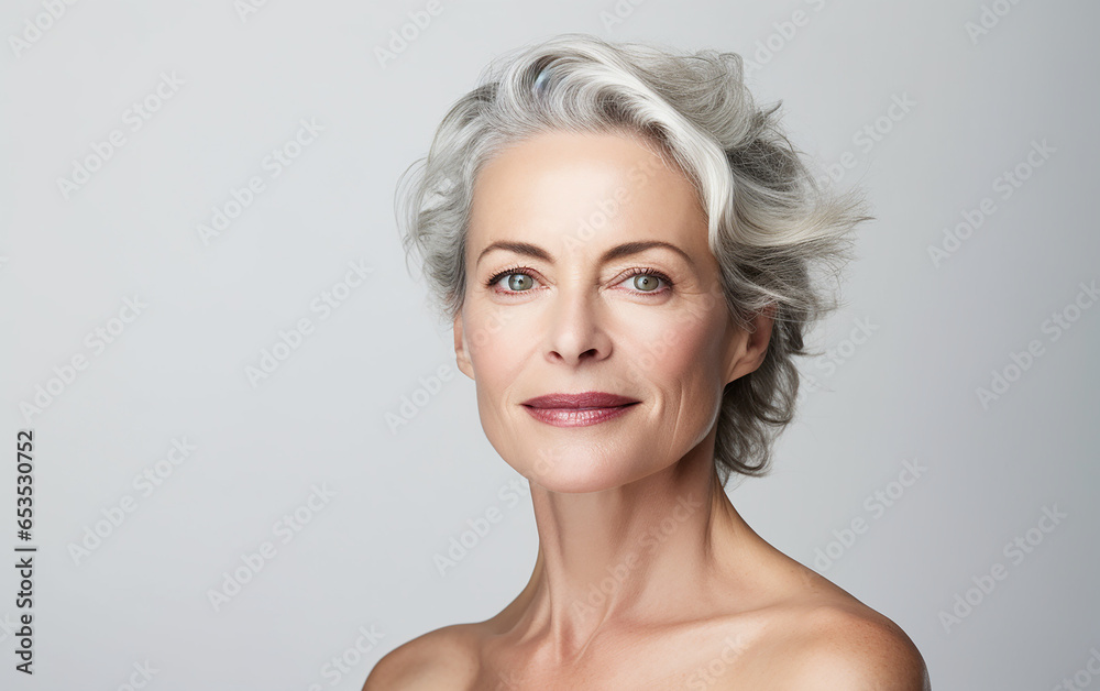 Mature senior woman with beauty and healthy face skin portrait isolated on white background Mature senior woman with beauty and healthy face skin portrait isolated on white background