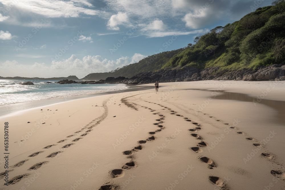 On a remote island beach, footprints in the sand told stories of fleeting encounters between travelers and the relentless ebb and flow of the tide.