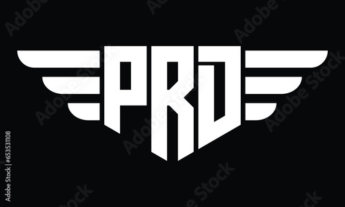 PRD three letter logo, creative wings shape logo design vector template. letter mark, word mark, monogram symbol on black & white.