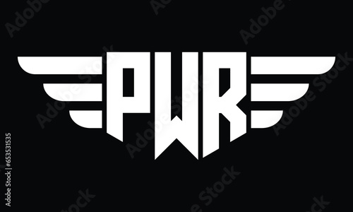 PWR three letter logo, creative wings shape logo design vector template. letter mark, word mark, monogram symbol on black & white.