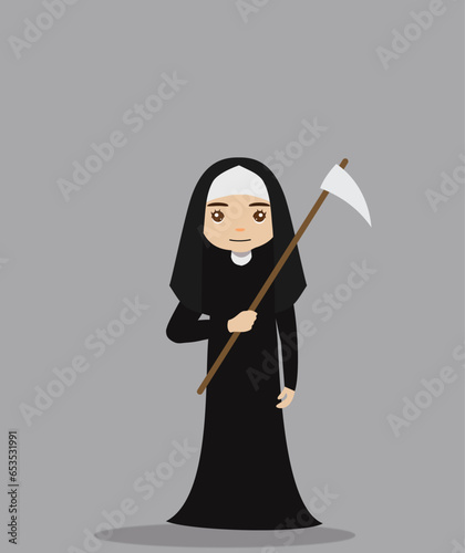 girl using nun costume at halloween party invitation