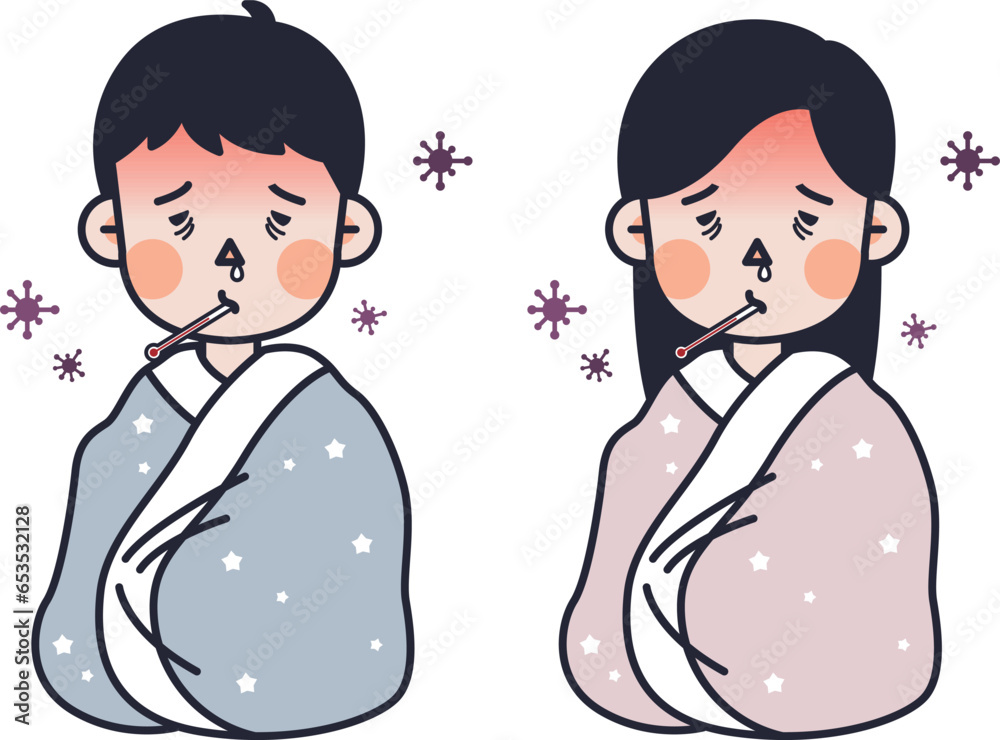 Ταπετσαρία illustrations of men and women suffering from colds