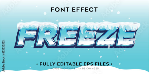 vector editable freeze text effect, 3d style cold breeze font style