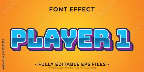 vector editable player one console game text effect, vintage video game font style