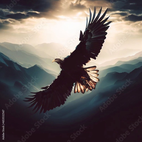 eagle in flight on mountain range