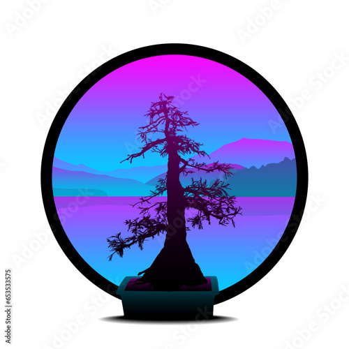 bonsai, arbol, vector, naturaleza, paisajismo