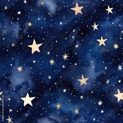 galaxy star hand painted watercolor seamless pattern